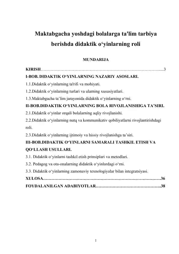 Didaktik O‘yinlar ta'limi