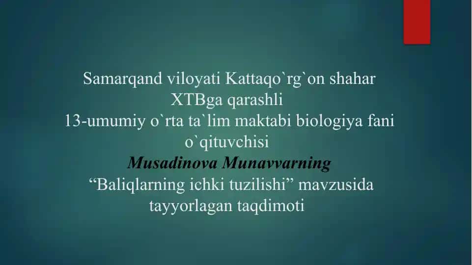 "Baliqlarning Ichki Tuzilishi"