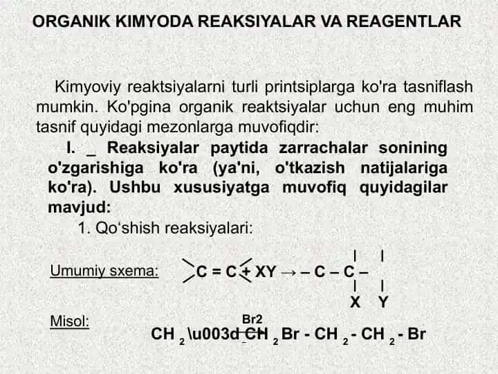 Organik kimyoda reaksiyalar va reagentlarning tasnifi