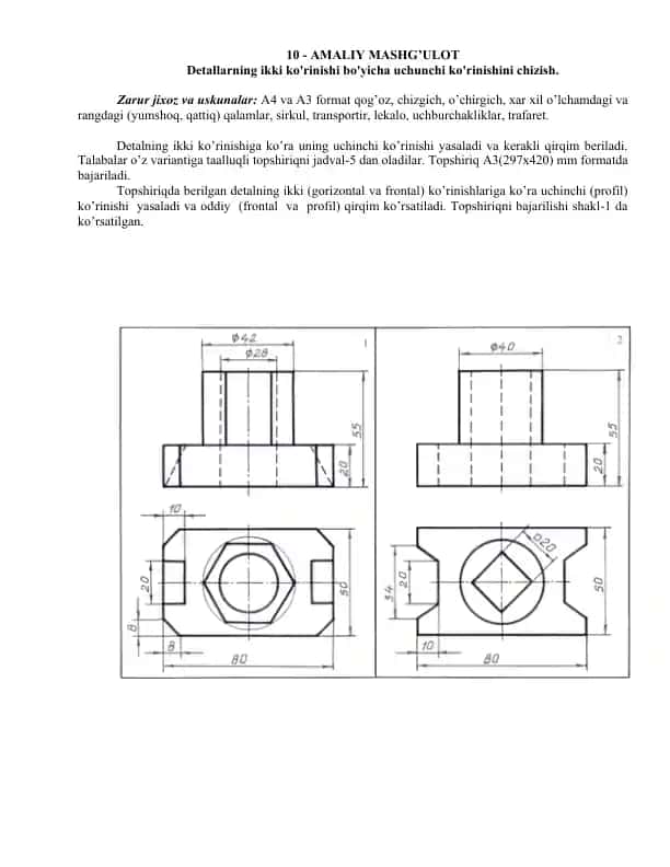 Detal chizish uchun materiallar va jihozlarni taqqoslash