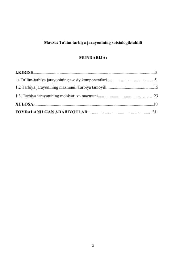 Ta'lim tarbiya jarayonining sotsiologik tahlili