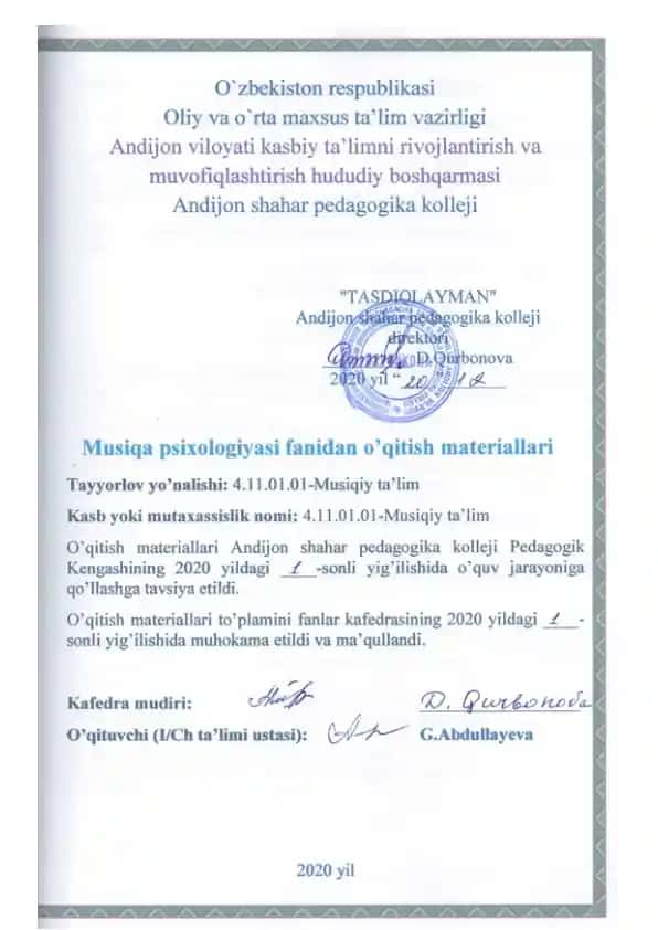 Psixologiya fanidan o‘quv dasturi