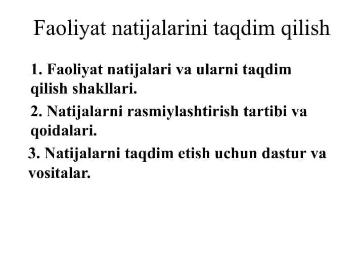 Faoliyat natijalarini taqdim qilish
