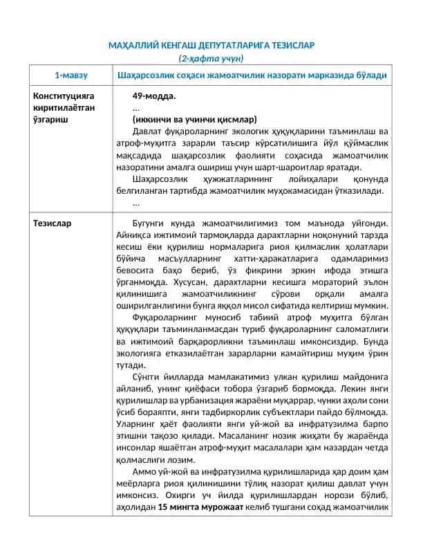 Mahalliy kengash deputatlari tezislari