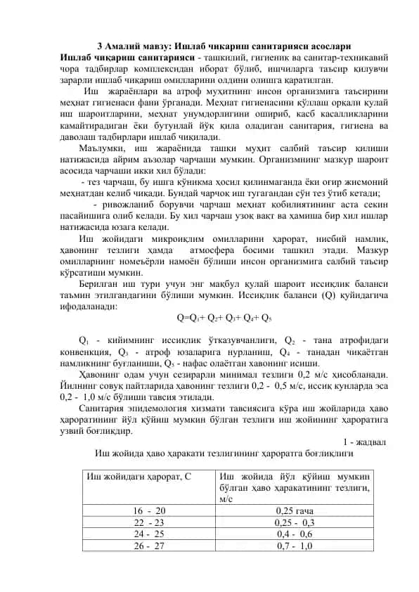 Ишлаб чикариш санитарияси асослари