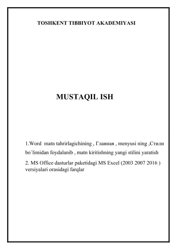 Word matn tahrirlagichining yangi stilini yaratish