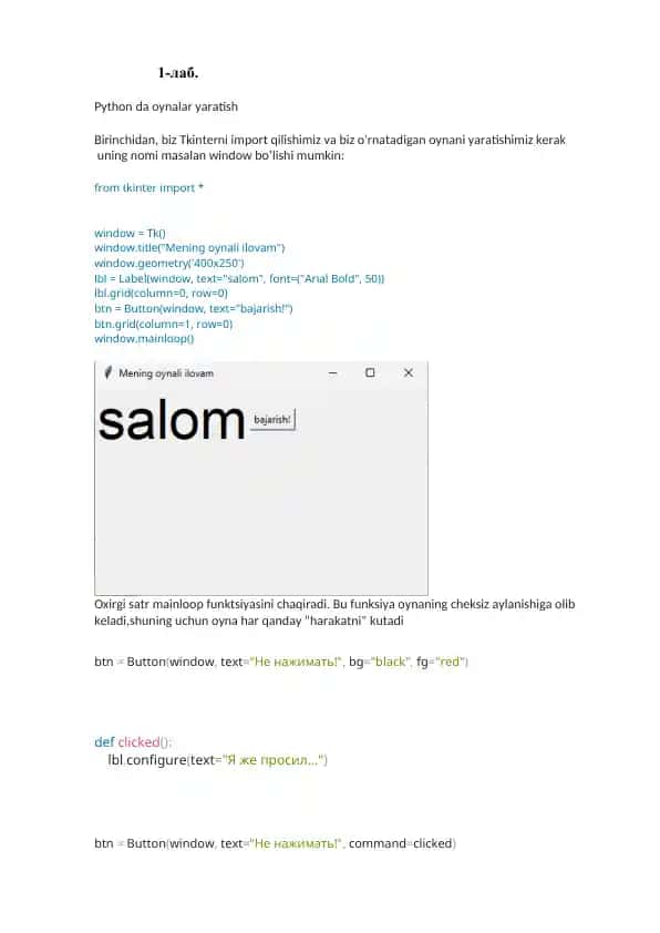Python da oynalar yaratish