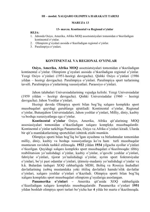 Xalqaro Olimpiya Harakati Tarixi
