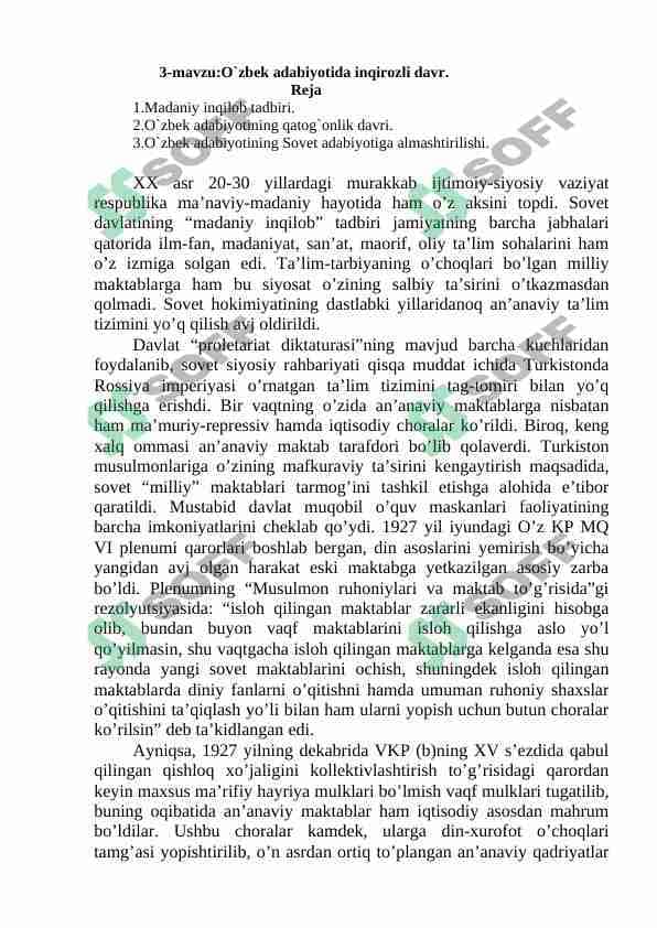 O`zbek adabiyotida inqirozli davr