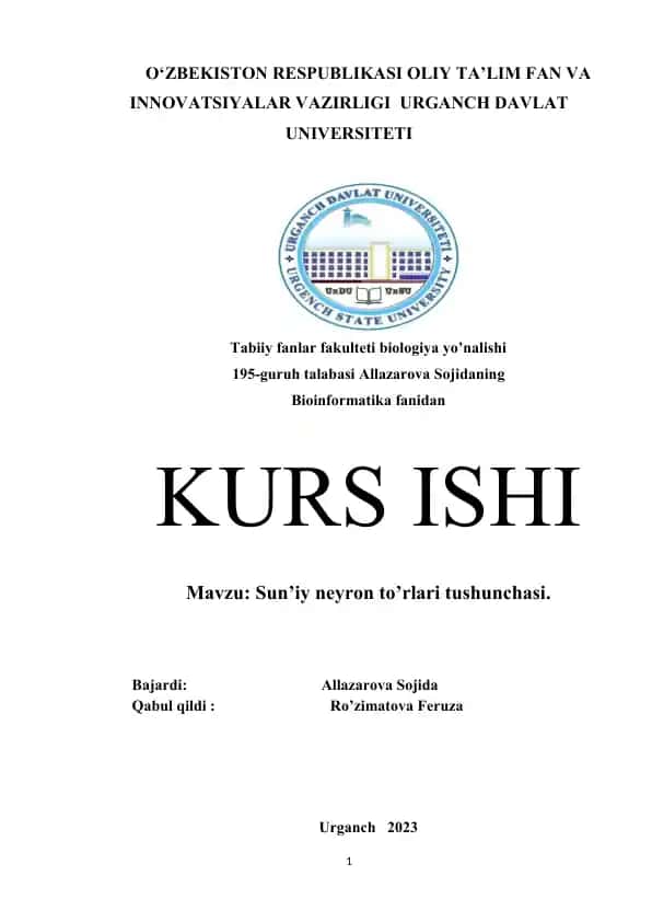 Sun’iy neyron to’rlari tushunchasi