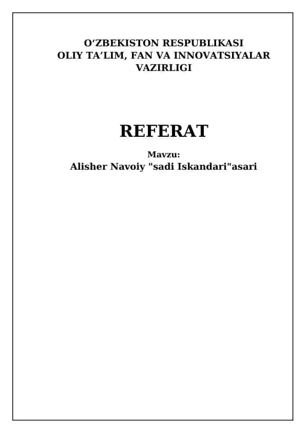 Alisher Navoiy "Saddi Iskandari"asari