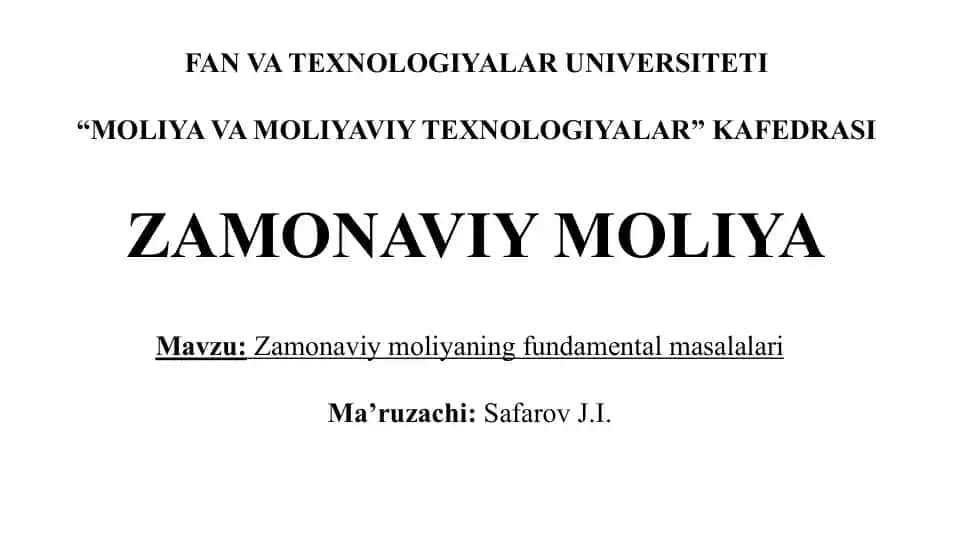 Zamonaviy moliya