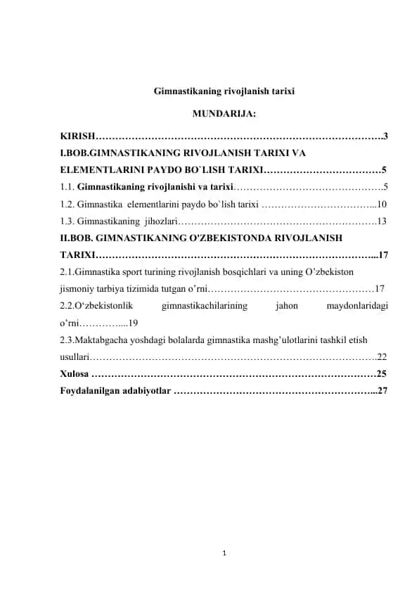 Gimnastikaning rivojlanish tarixi