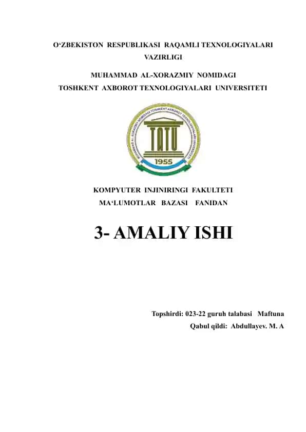 SQL So‘rovlar bilan Amaliy Mashg‘ulotlar