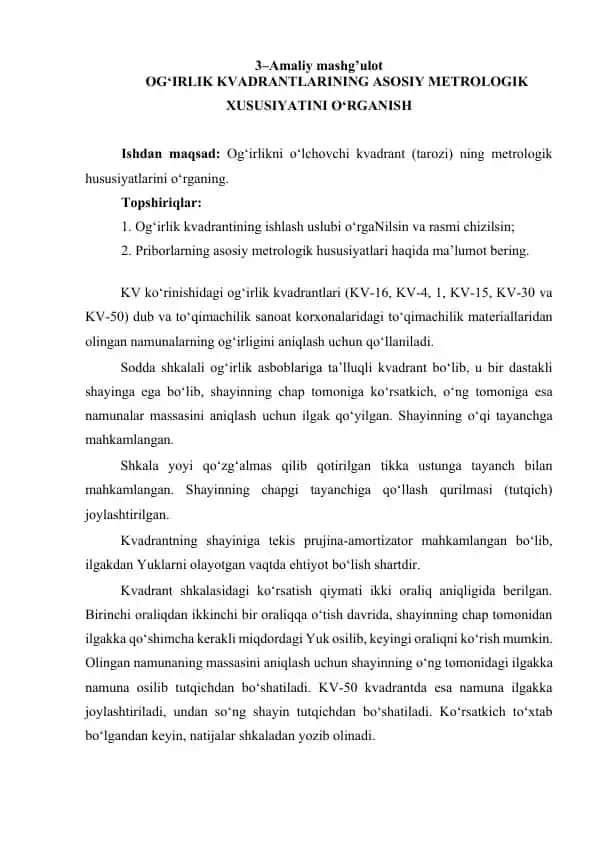 Og‘irlik Kvadrantlari (Weight Quadrants)