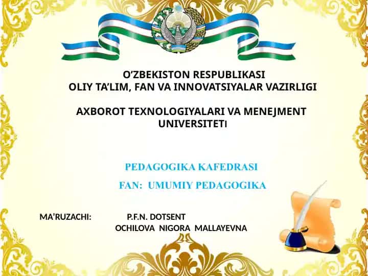 Pedagogika tarixi fanidan ma'ruzalar