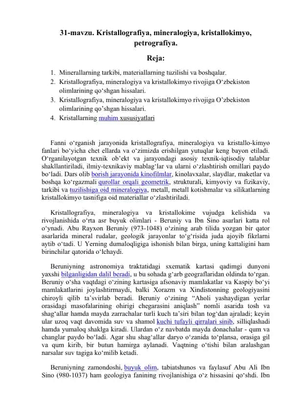 Kristallografiya, mineralogiya, kristallokimyo