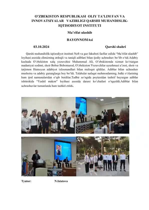 "Ma'rifat ulashib" loyihasi