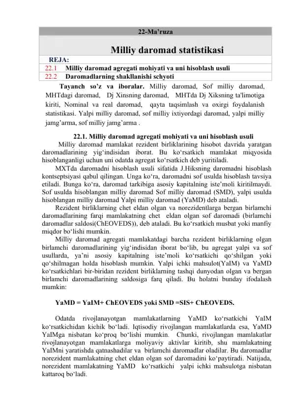 Milliy Daromad Statistikasi