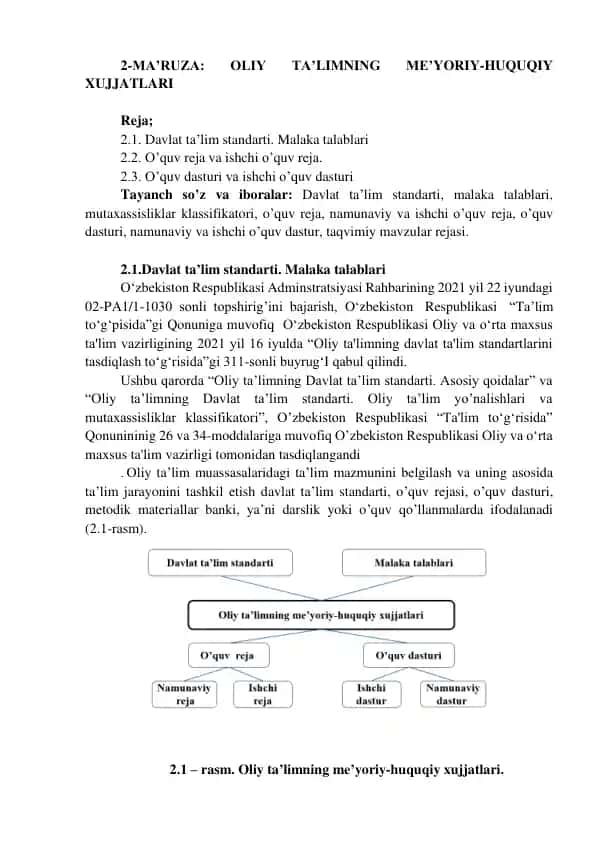 Davlat ta’lim standarti. Malaka talablari