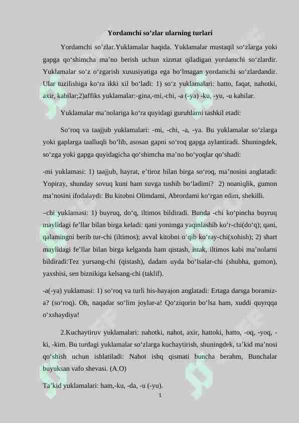 Yordamchi so’zlar ularning turlari