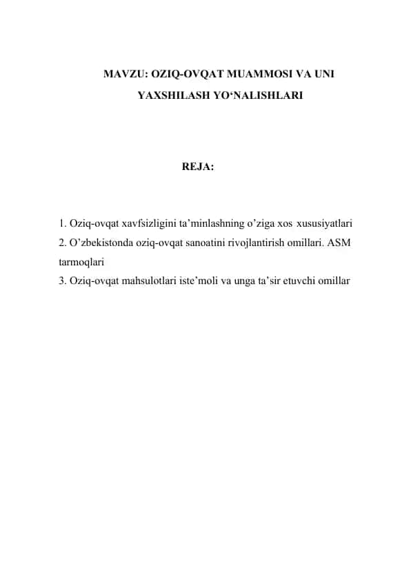 Oziq-ovqat muammosi va uni