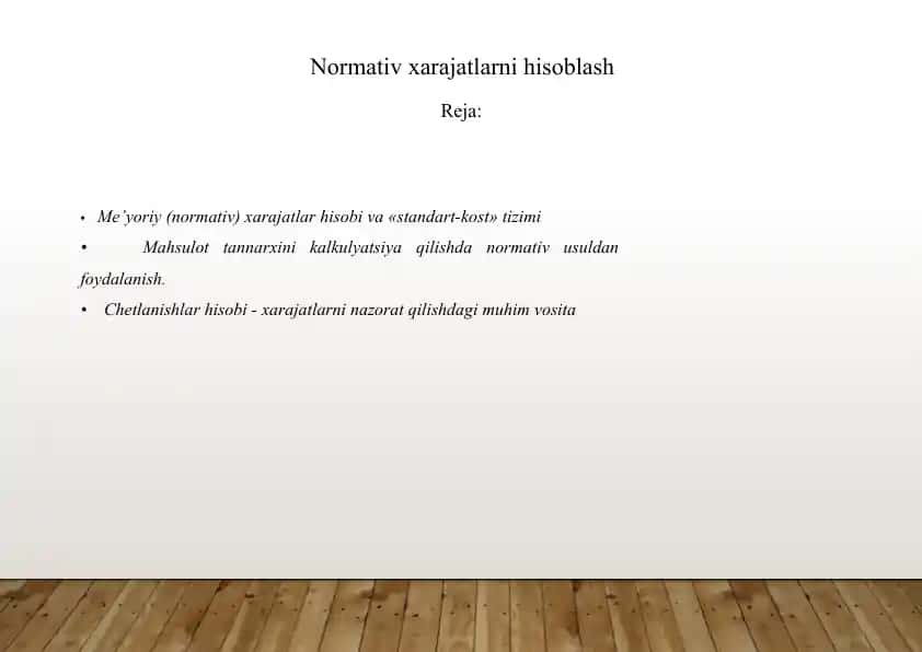 Normativ xarajatlarni hisoblash