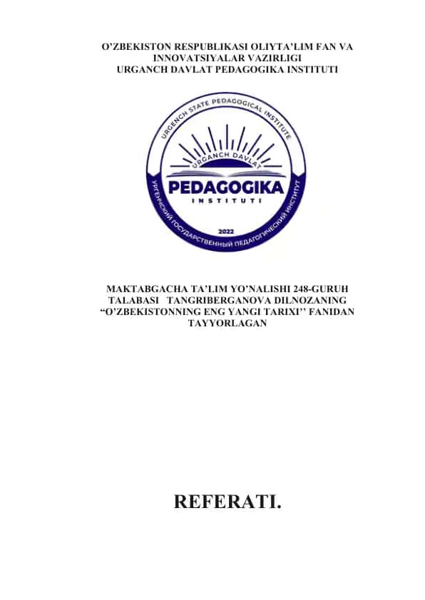Jadid ma'rifatparvarlarining O'zbekistonning eng yangi tarixi bo'yicha referati