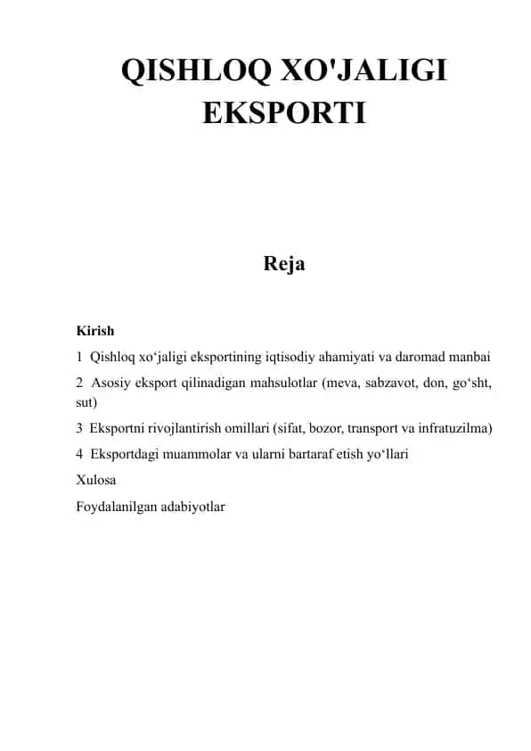 Qishloq xo'jaligi eksporti