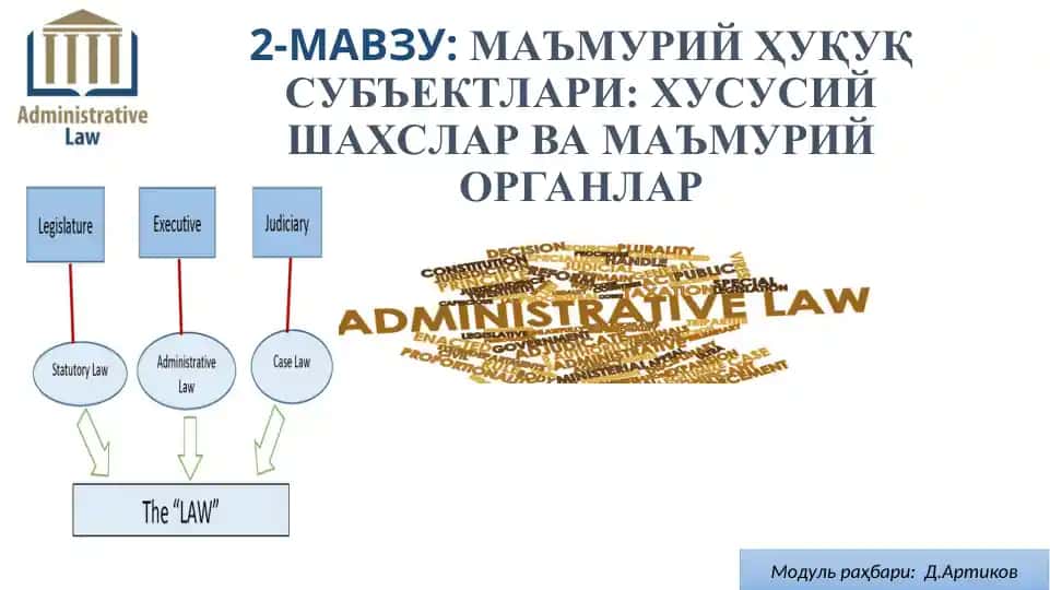 Ma'muriy huquq sub'ektlari: Xususiy shaxslar va ma'muriy organlar