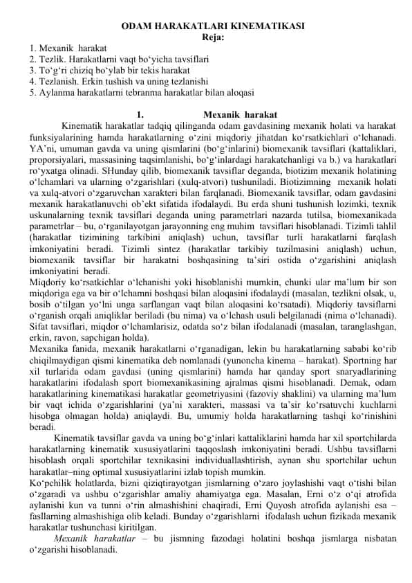 ODAM HARAKATLARI KINEMATIKASI