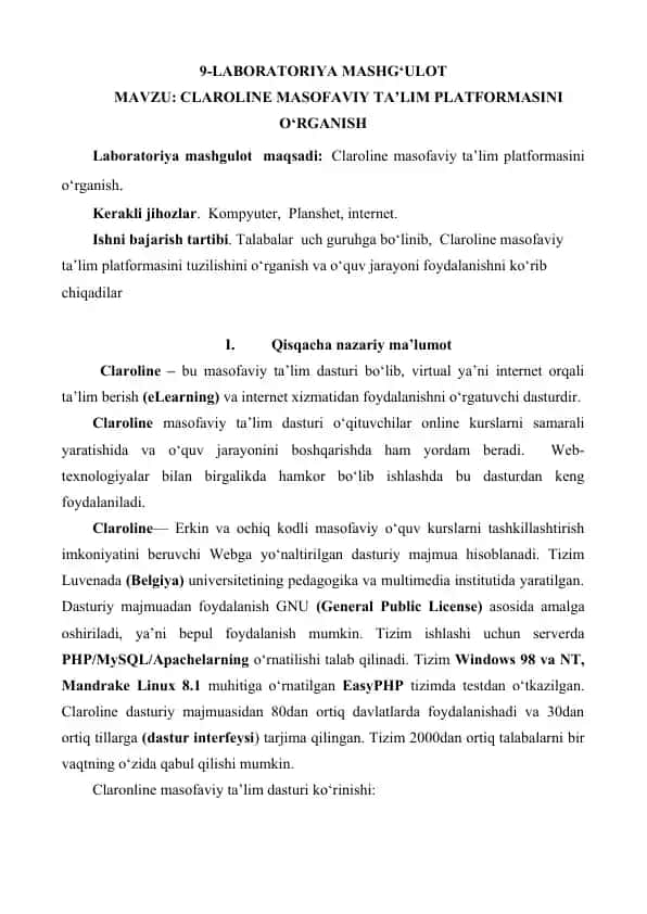 Claroline masofaviy ta’lim platformasi