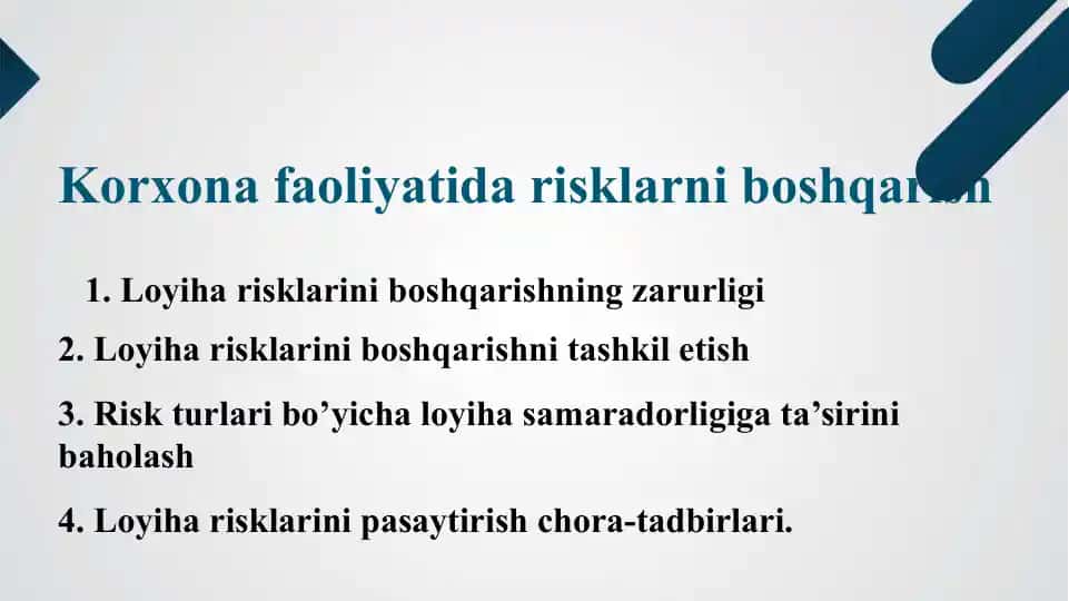 Korxona faoliyatida risklarni boshqarish
