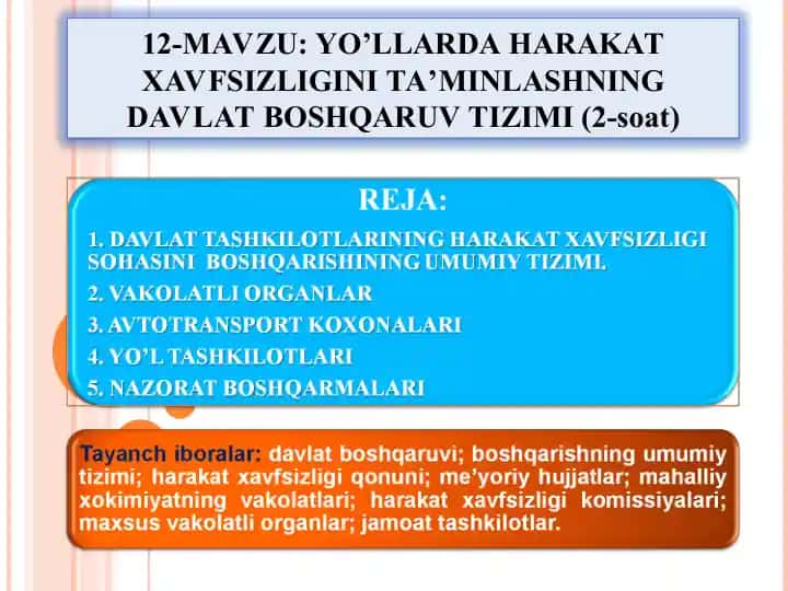 Yo'llarda harakat xavfsizligini ta'minlashning davlat boshqaruv tizimi