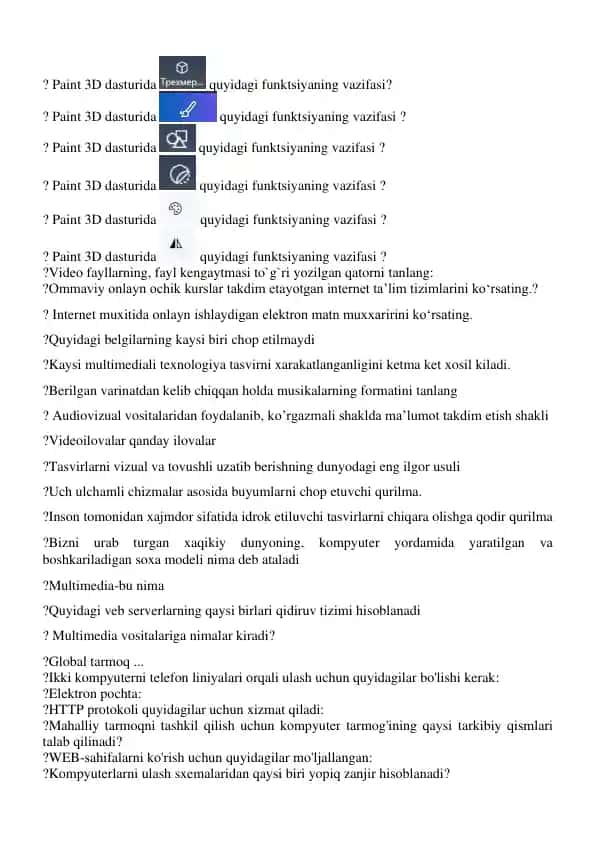 Paint 3D dasturidagi funktsiyalar haqida ma'lumot