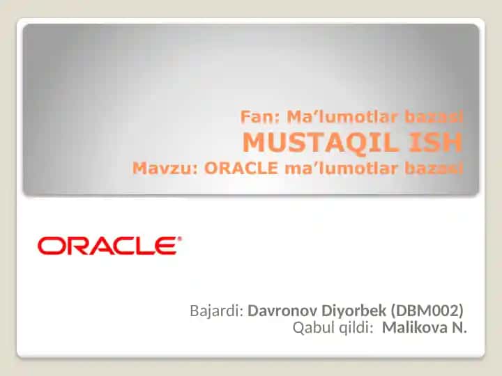 Oracle (Ma'lumotlarbazasini Boshqarish Tizimi)