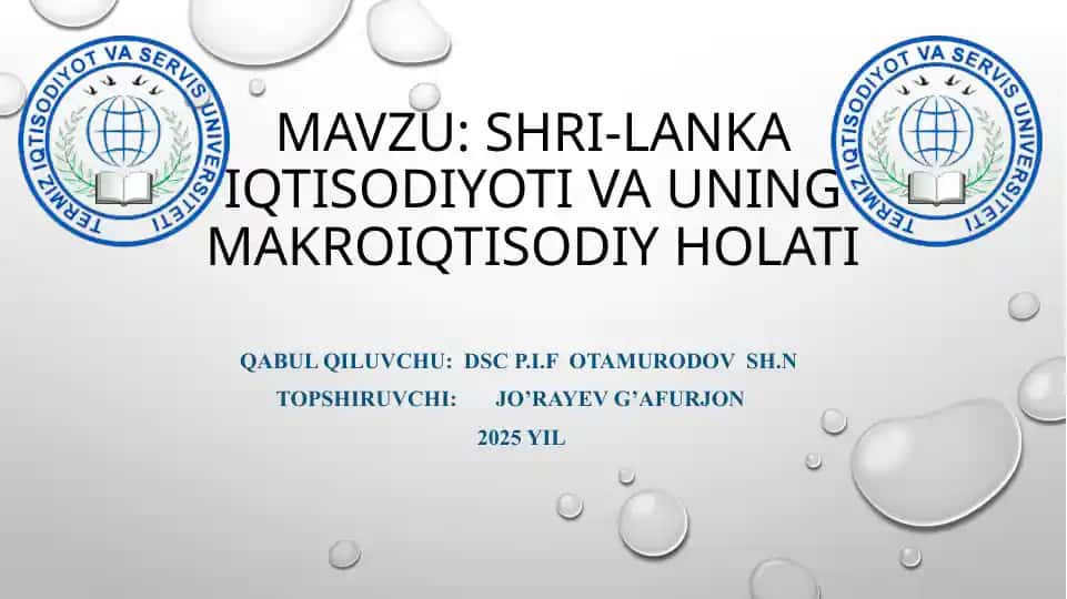 Shri-Lanka iqtisodiyoti va uning makro iqtisodiy holati