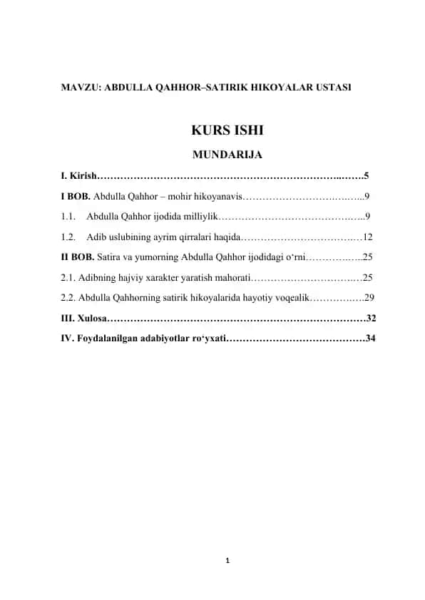 Abdulla Qahhor–Satirik Hikoyalar Ustasi