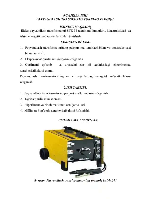 Elektr payvandlash transformatori STE-34