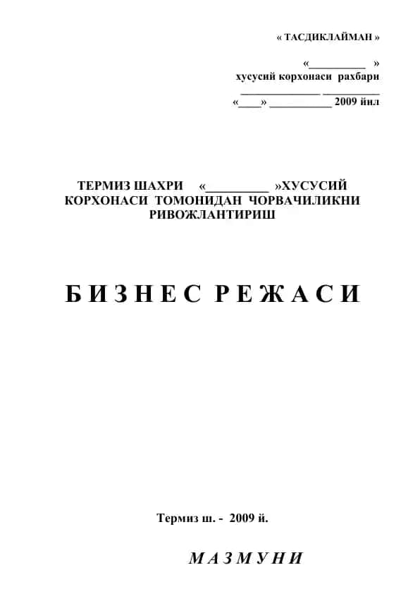 Biznes rejasi (Business plan)