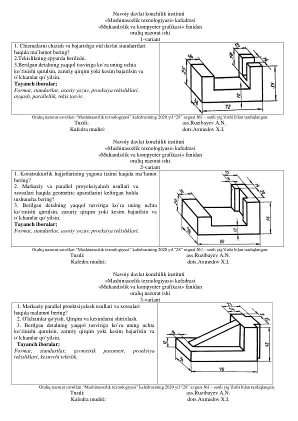 Chizmalarni chizish va bajarishga oid davlat standartlari