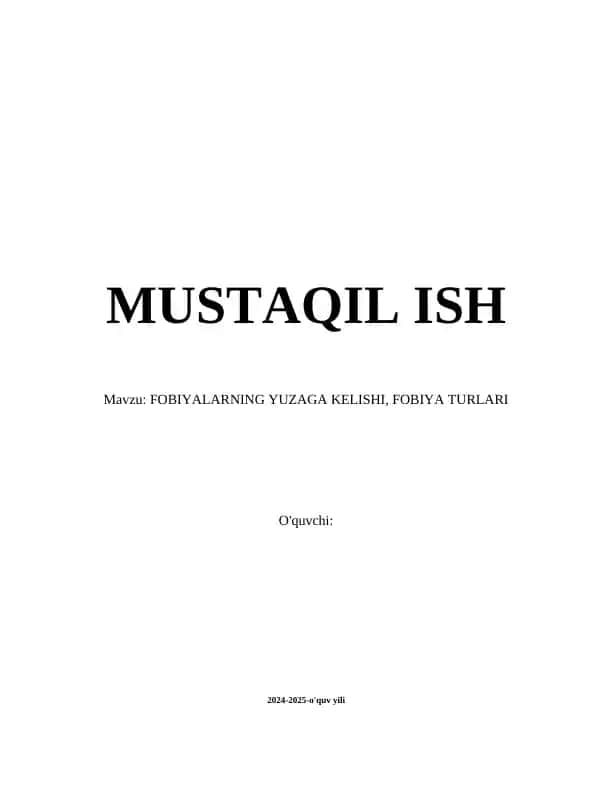 Fobiyalarning yuzaga kelishi, fobiya turlari