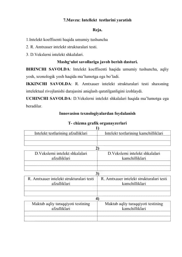 Intellekt Testlarini Yaratish