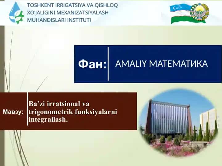 Ba’zi irratsional va trigonometrik funksiyalarni integrallash