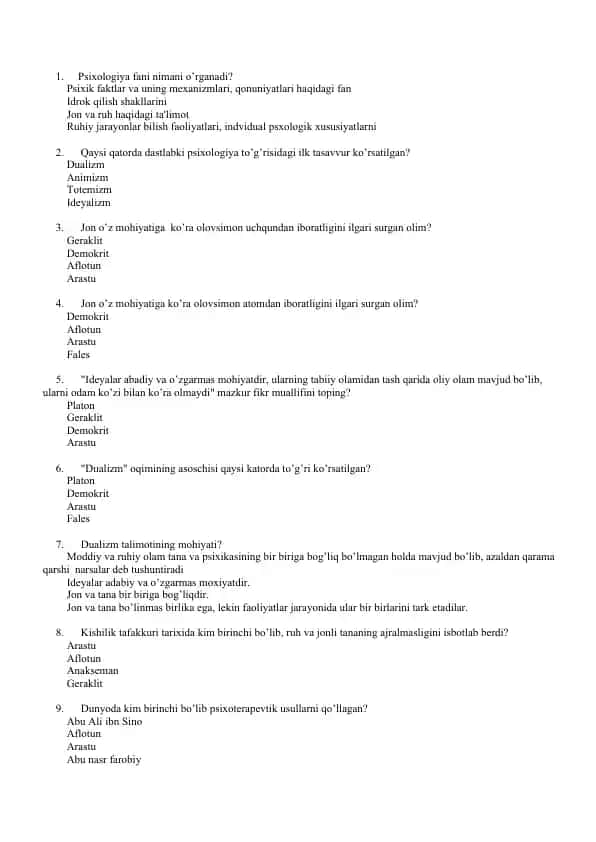Psixologiya fanining asosiy ma’lumotlari