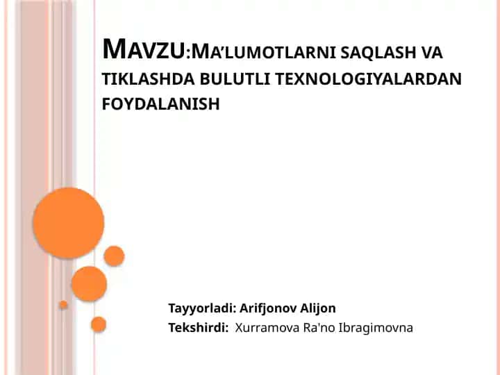 Ma’lumotlarni saqlash va tiklashda bulutli texnologiyalardan foydalanish