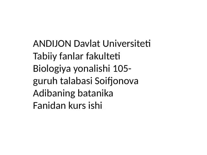 Andijon Davlat Universiteti Biologiya fakulteti talabalari uchun fan kursi