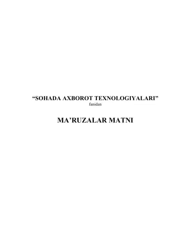 "Sohada Axborot Texnologiyalari"