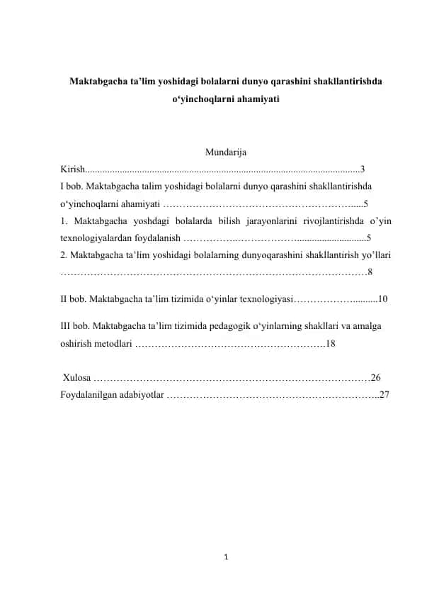 Maktabgacha ta’lim yoshidagi bolalarni dunyoqarashini shakllantirishda oʻyinchoqlarni ahamiyati