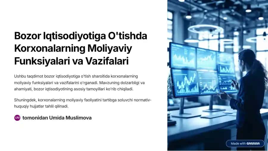 Bozor Iqtisodiyotida Korxonalarning Moliyaviy Funksiyalari va Vazifalari